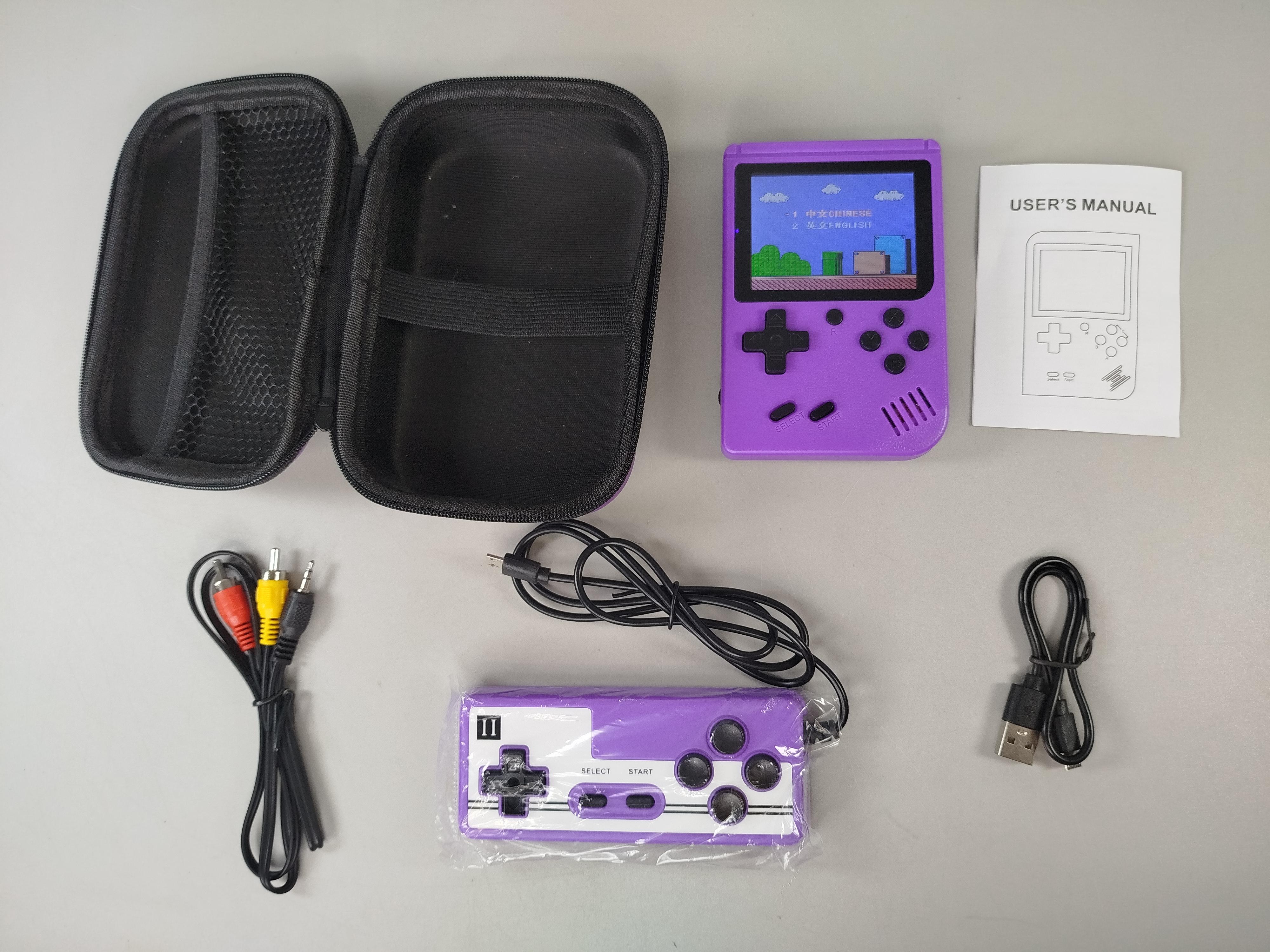 Retro Handheld Spielkonsole Set mit Controller, Etui & Zubehör, neuwertig